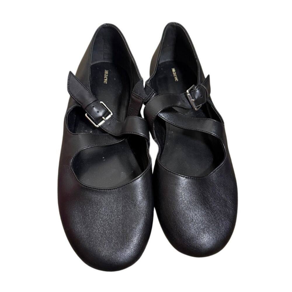Anthropologie Maeve CrissCross Strap Mary Jane Flats in Black Sz. 9 - Picture 3 of 9